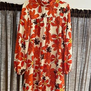 SHEIN Orange, Brown, Red Floral Midi Dress on Cream